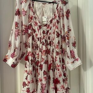Free People Floral Long Sleeve Dress - Red and Pink